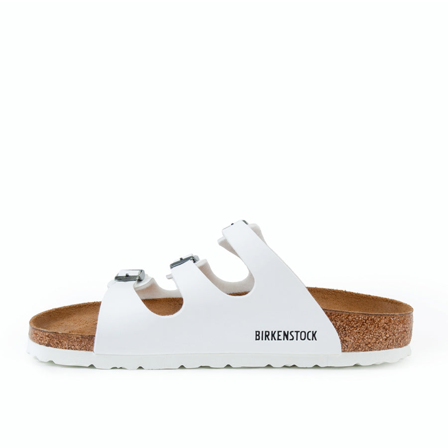 Birkenstock Florida Three-Strap Sandal in White Birko-Flor – Plaza